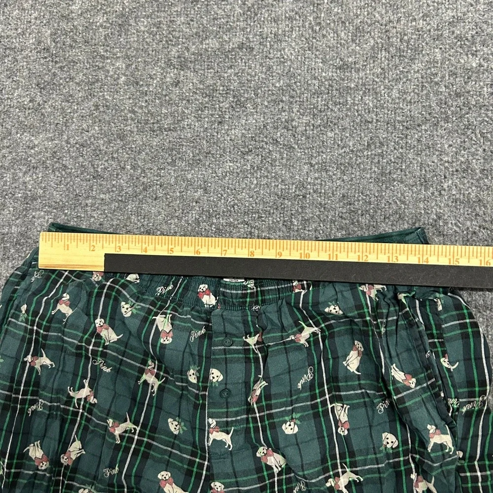 Victoria's Secret PINK Pajama Pants Womens Size M Green Plaid Dog Logo Cotton